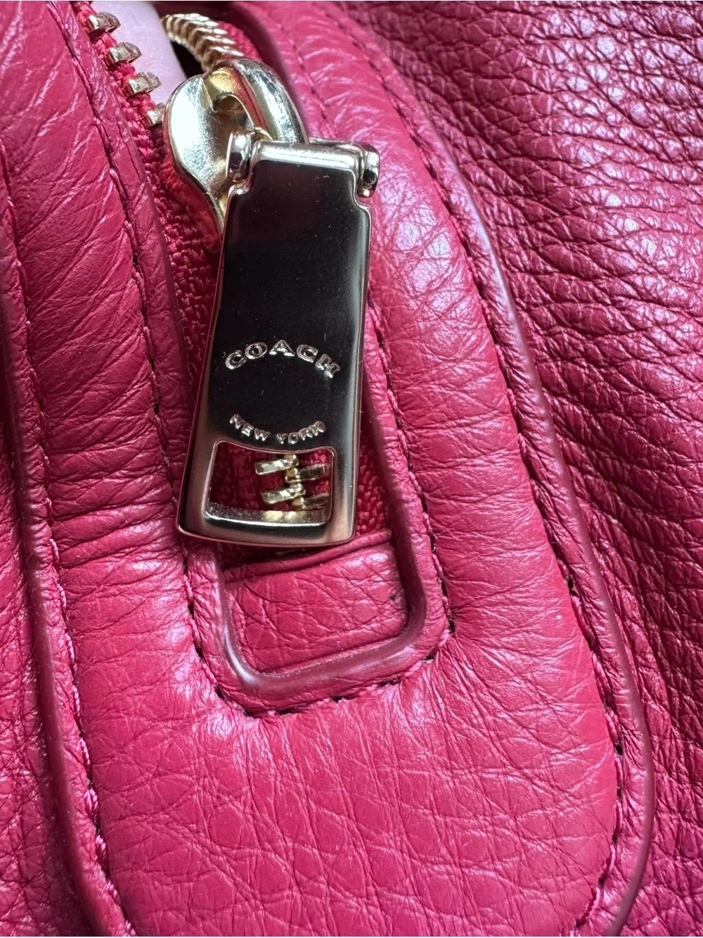 COACH F57545 Lexy Rasberry Red Pinkish Red Pebbled Leather Shoulder Bag